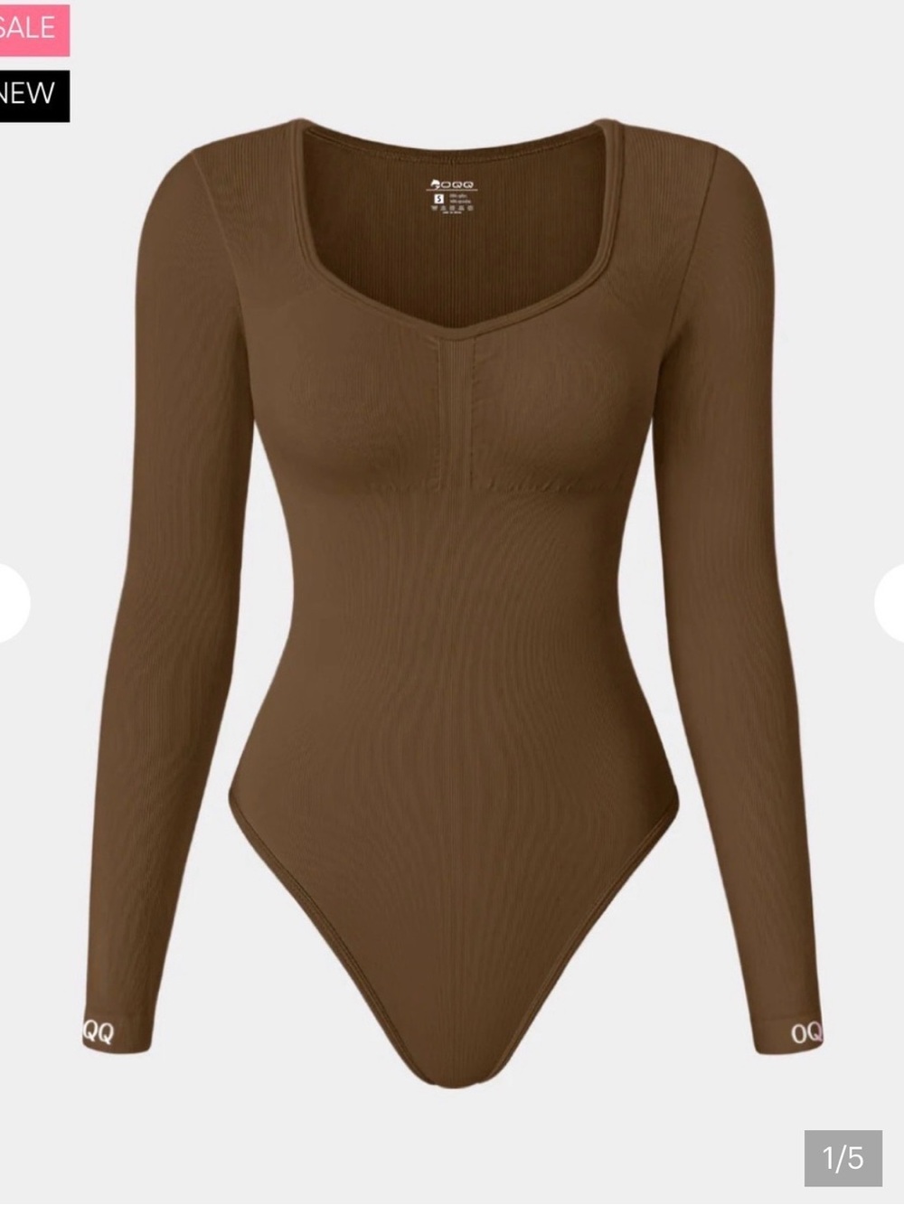 Sculpting Long Sleeve Ribbed Bodysuit in Brown